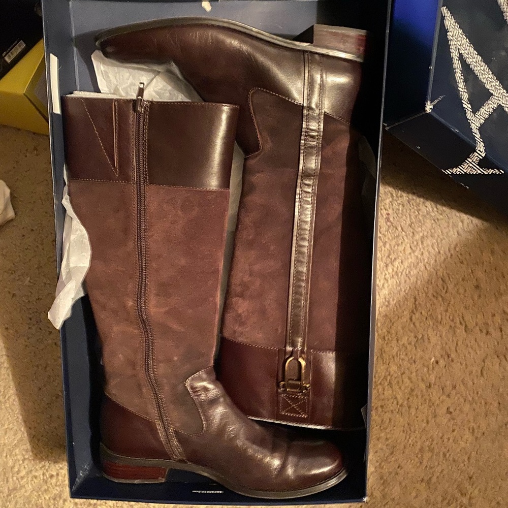 Anne Klein AK Women's Casino Knee High Boot, Sz. 8.5M, Brown